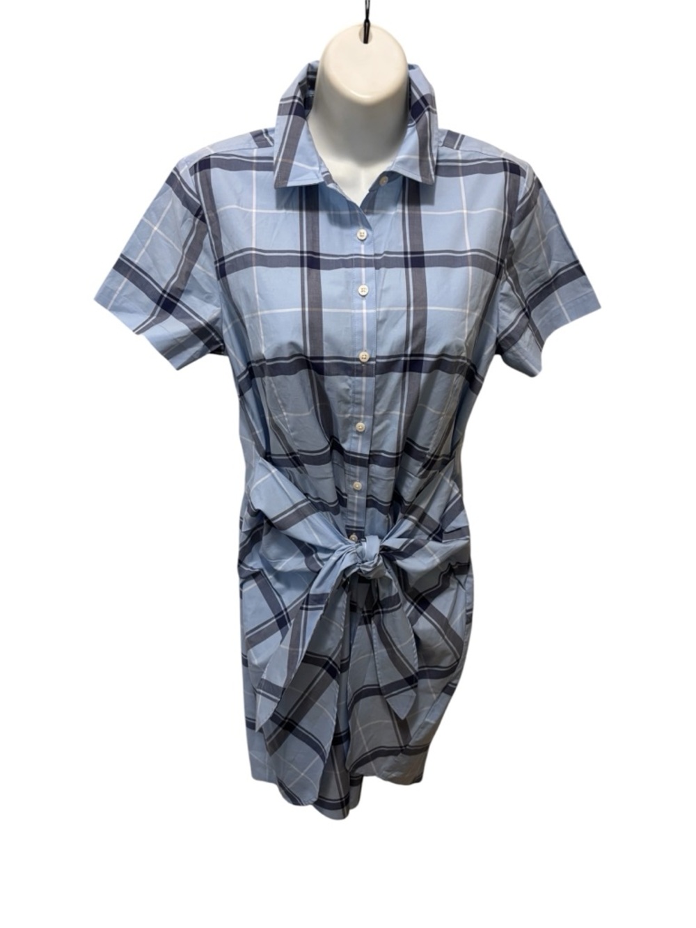 UNTUCKit Caroline Shirt Dress 6 Blue Plaid Short Sleeve Tied Waist Button Front